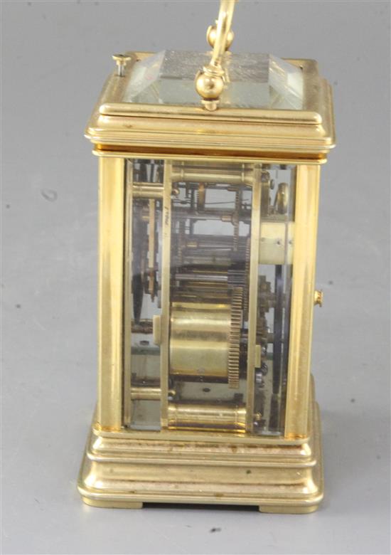 A late 19th century French brass carriage clock, height 6.75in.